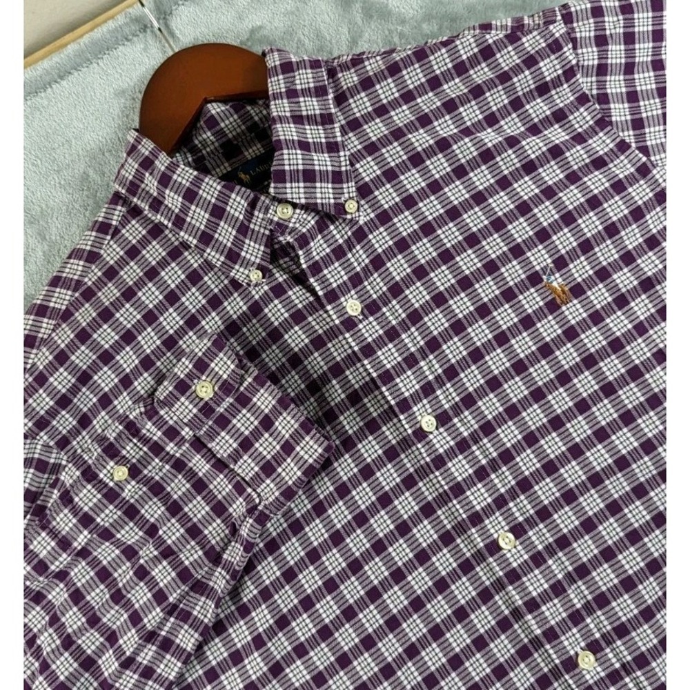 Ralph Lauren Shirt Men XL Purple White Plaid Long Sleeve Classic Fit Button Down